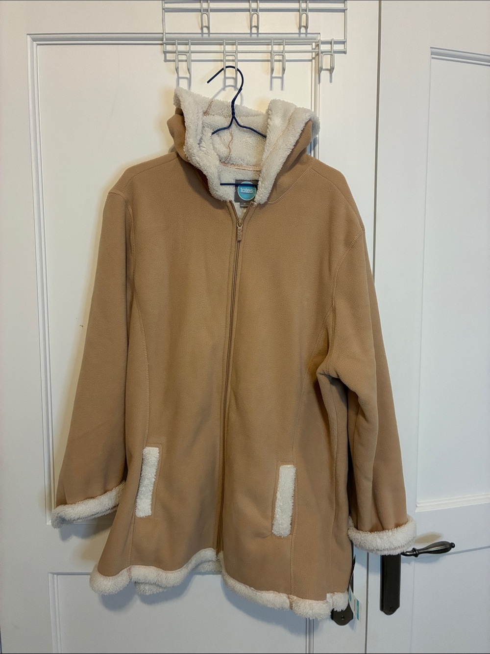 BNWT Totes Fleece Hooded Sherpa Lined Jacket Coat Tan Beige Cream Size XL👵MT